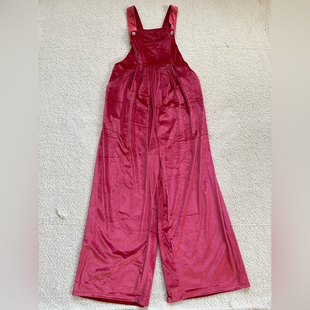 Pink Velvet Wide Leg Overall Jumpsuit Adjustable Straps Indie Alternative